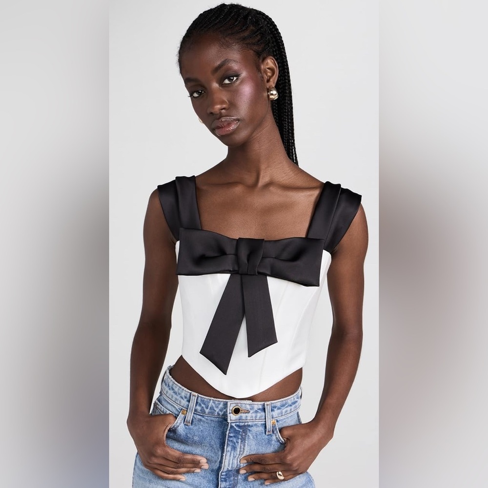 $420 MRSP | Rozie Corsets - Bow-Embellished Satin Corset Top | NWT | S